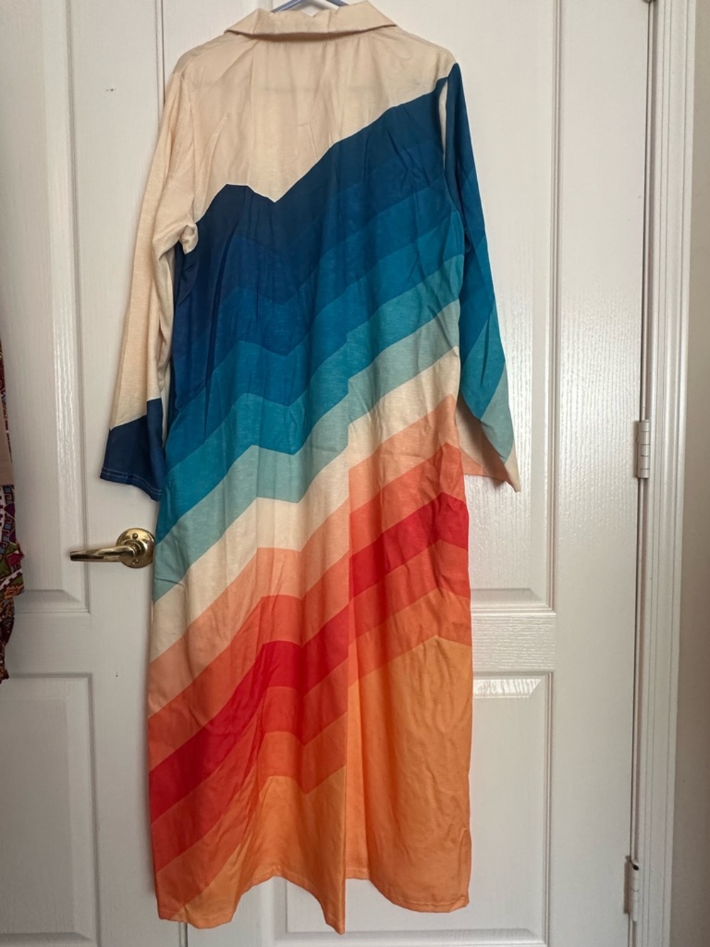 Gradient Chevron Maxi Shirt Dress in Blue, Teal & Coral - Picture 2 of 4